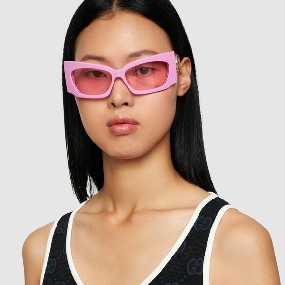 NEW GUCCI GG1412S 003 PINK SHIELD WOMEN SUNGLASSES GUCCI - Picture 7 of 12